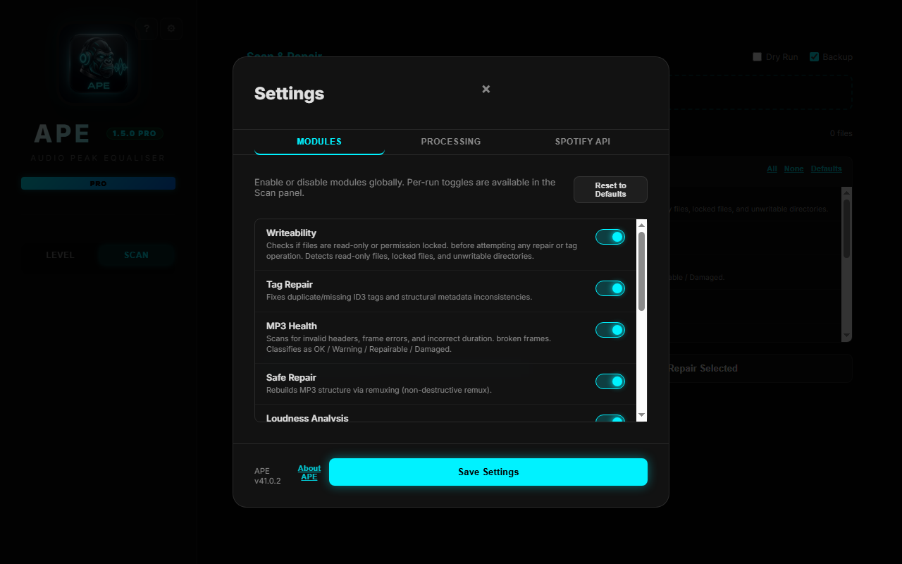 APE Pro settings for MP3 library management